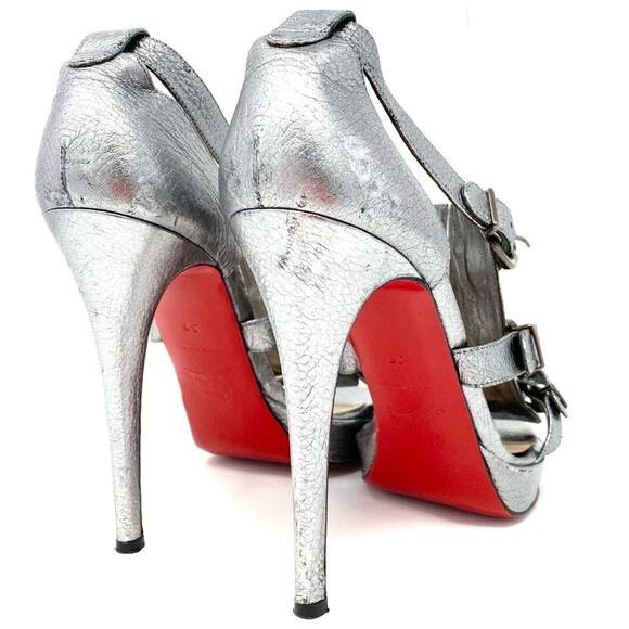 Christian Louboutin Lima 120 Silver Platform Buckle Sandals Heels 39 - Picture 7 of 14